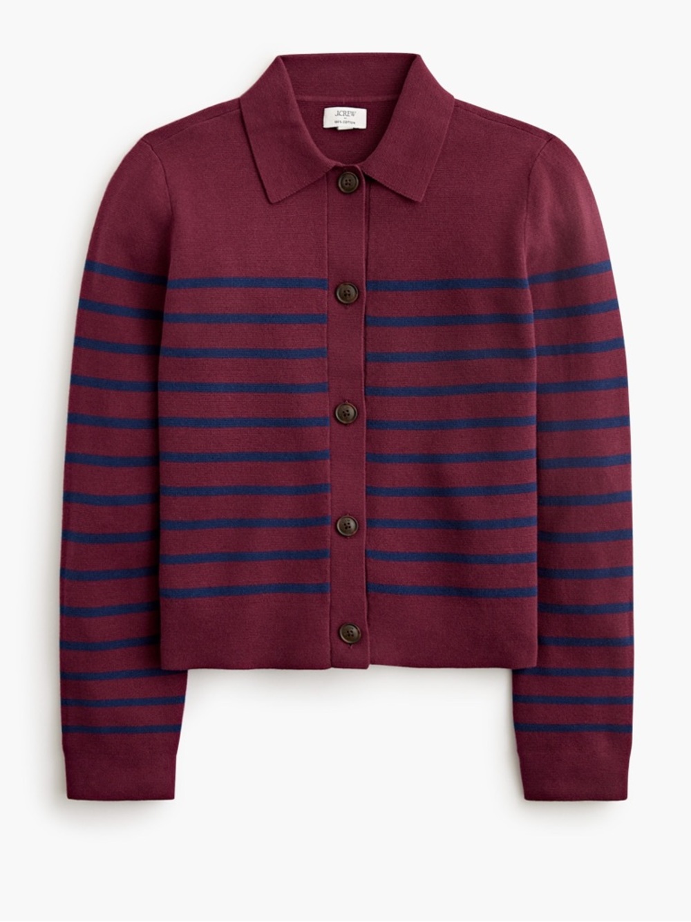 J.Crew Striped Cotton Sweater Cardigan Red Blue Collared Button Front Medium NWT